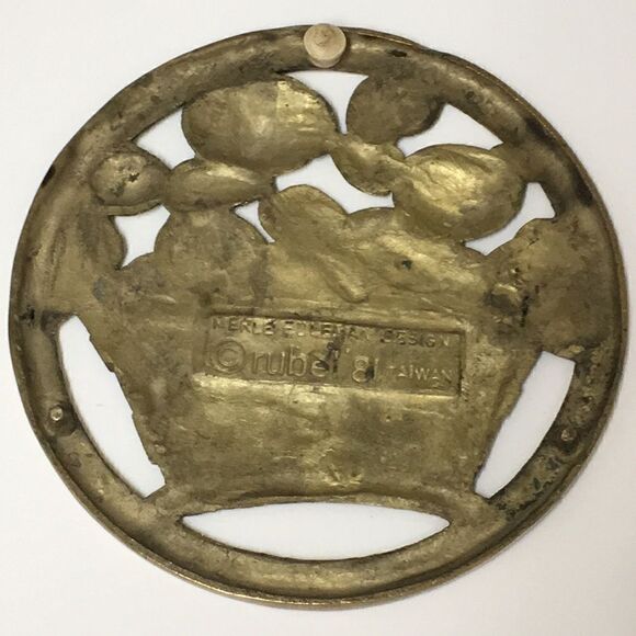 1980’s Rubel Design Floral Brass Footed Tr… - Picture 3 of 11